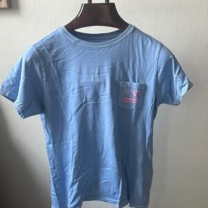 Vineyard Vines Light Blue Tee with Pink Whale Logo